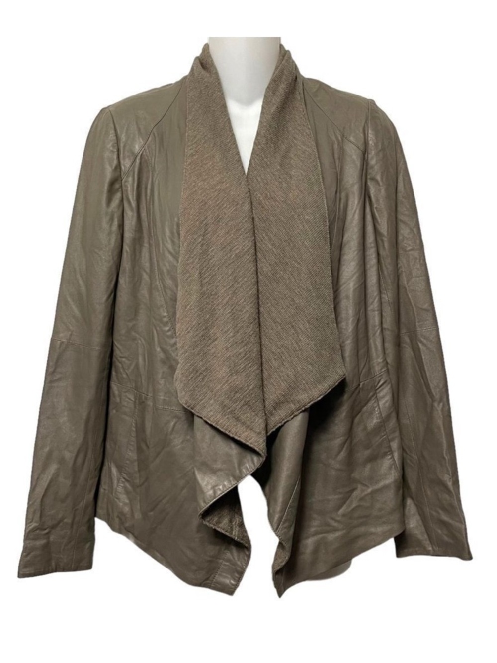 VINCE Leather Drape Open Front Jacket M